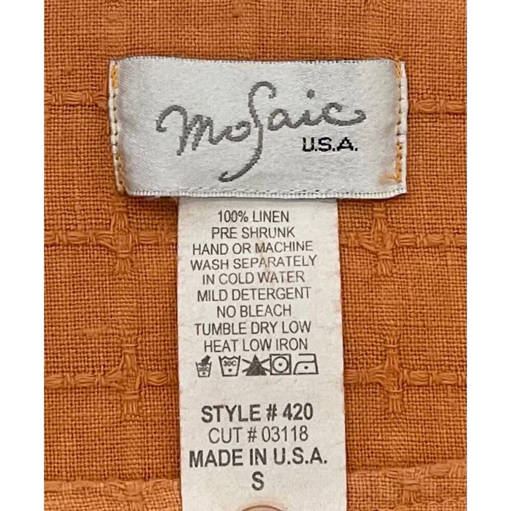 Mosaic USA Peach / Light Orange Tie Front 3/4 Sleeve Linen Blouse, Size S - Picture 8 of 11
